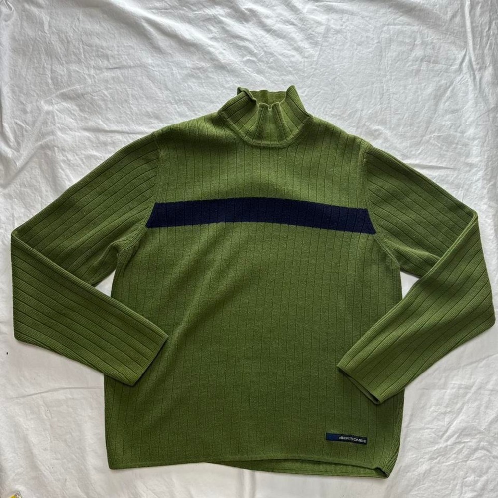 Vtg Abercrombie & Fitch Men's Ribbed Mock Turtleneck Green Sweater Sz XL Y2K 90